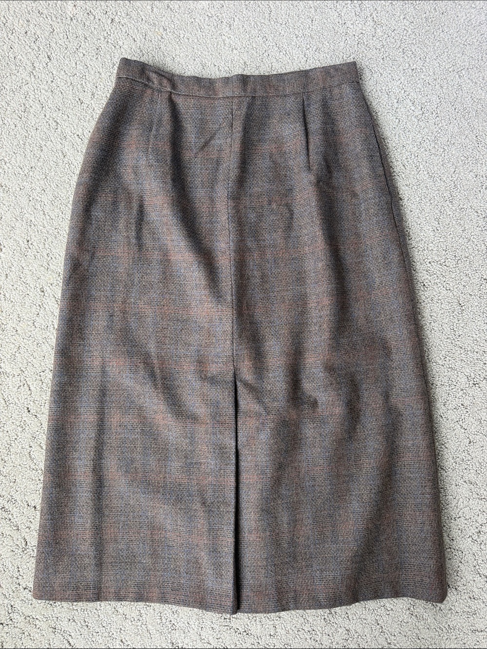 Vintage Newsport Plaid Wool Midi Pencil Skirt 80s Tweed Workwear Women Size 12